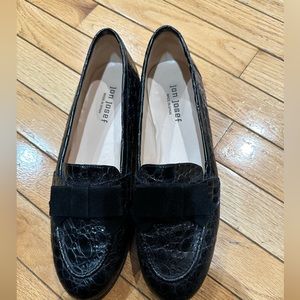 Jon Joseph leather snakeskin bow loafers
